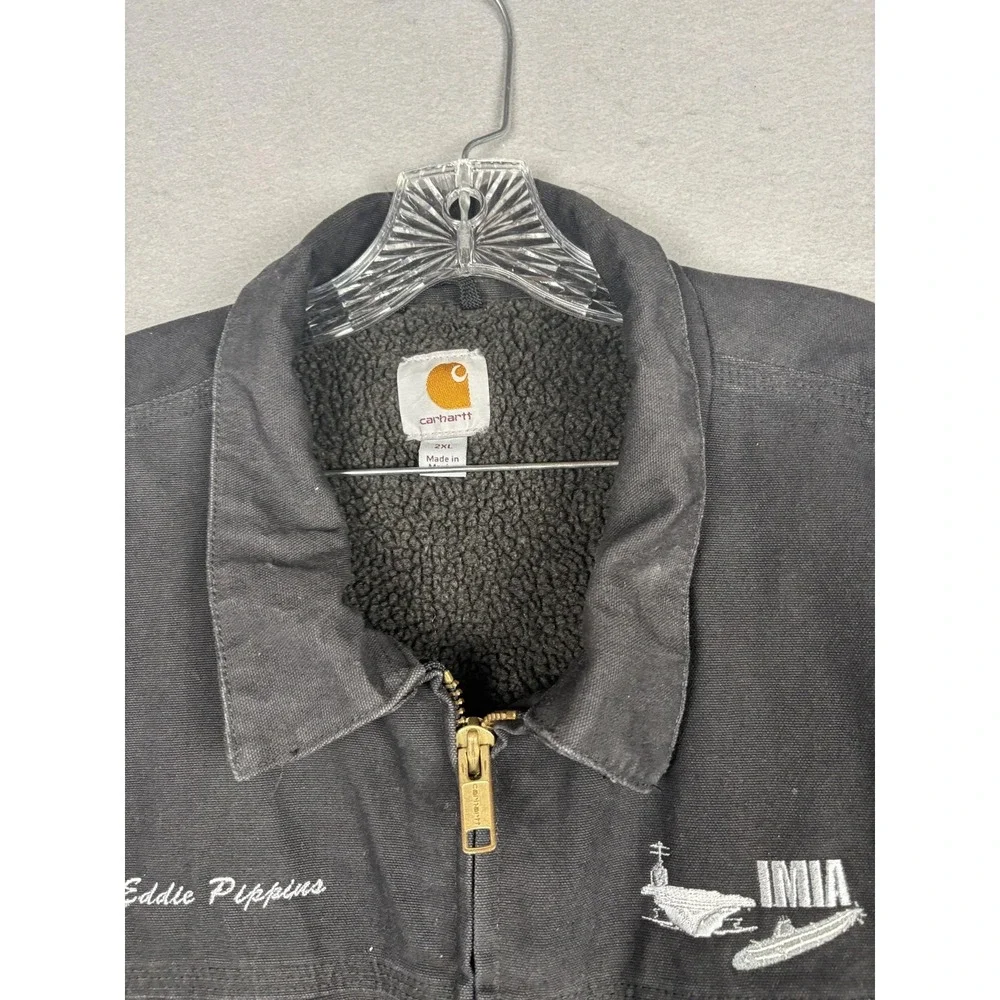 Carhartt Jacket Mens 2XL Black Sherpa Lined Canvas Work Coat C61 BLK IMIA Marine